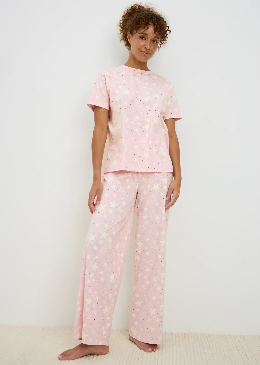 Pink Star Wide Leg Pyjama Set - S Image 1