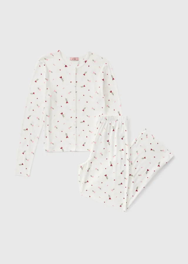 Cream Floral Pointelle Cardigan Pyjama Set