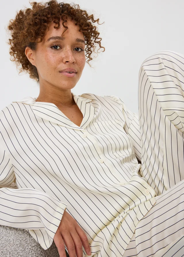 Cream Satin Striped Wide Leg Pyjamas