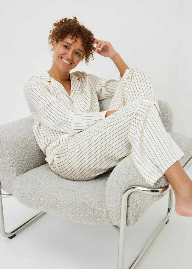 Cream Satin Striped Wide Leg Pyjamas
