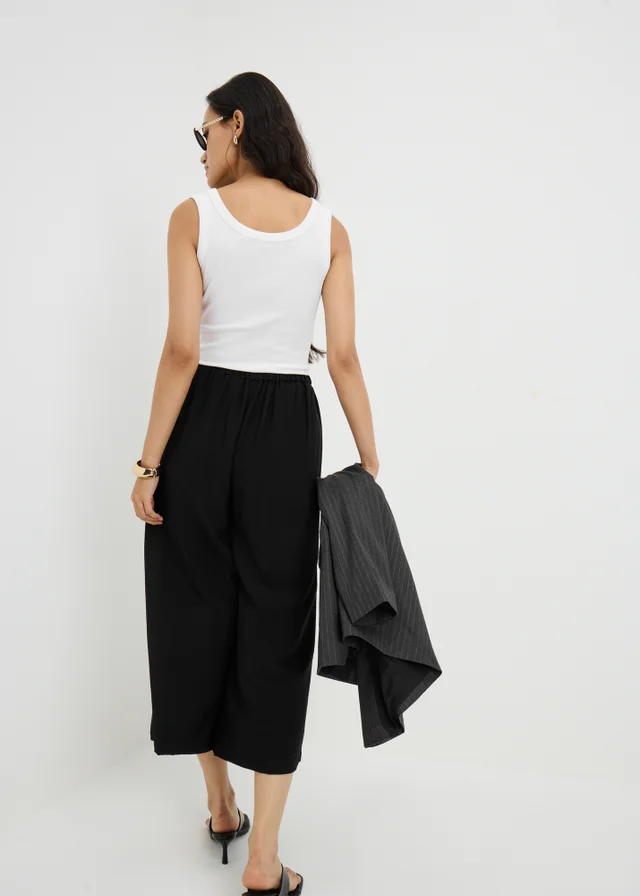 Black Twill Wide Leg Culottes