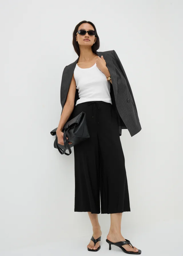 Black Twill Wide Leg Culottes