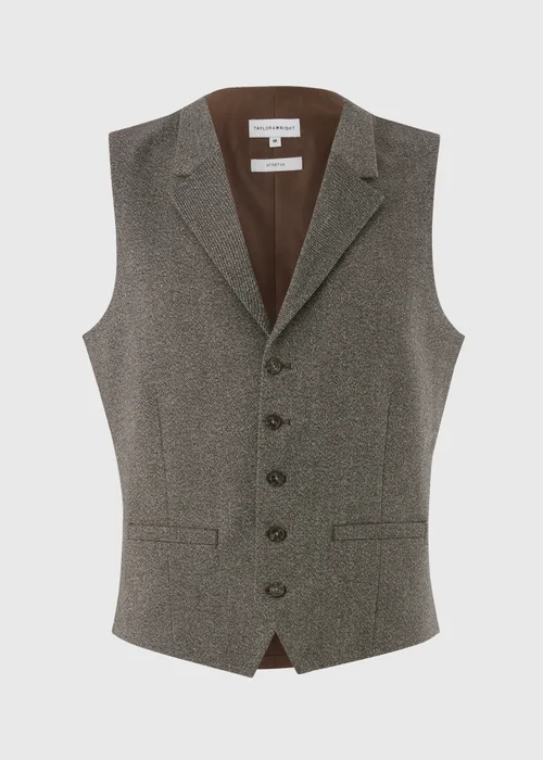 Taylor & Wright Brompton Brown Twill Suit Waistcoat - XS Image 5