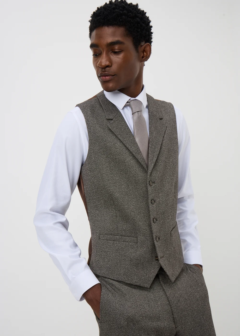 Taylor & Wright Brompton Brown Twill Suit Waistcoat - XS Image 1