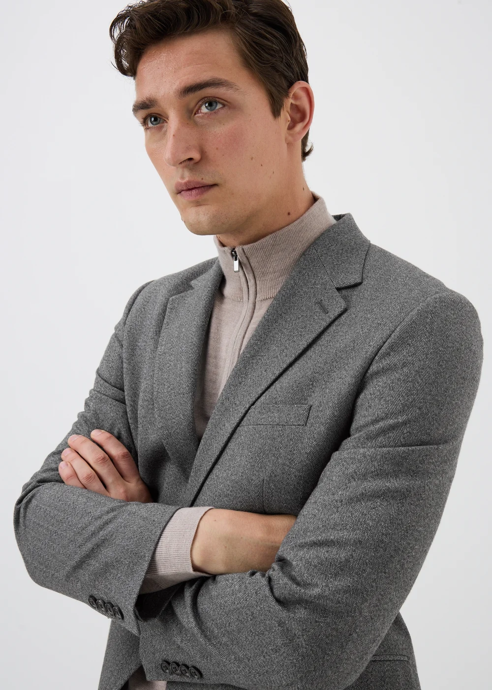 Taylor & Wright Charlton Charcoal Herringbone Tailored Fit Suit Jacket - 34 Chest Short Image 3
