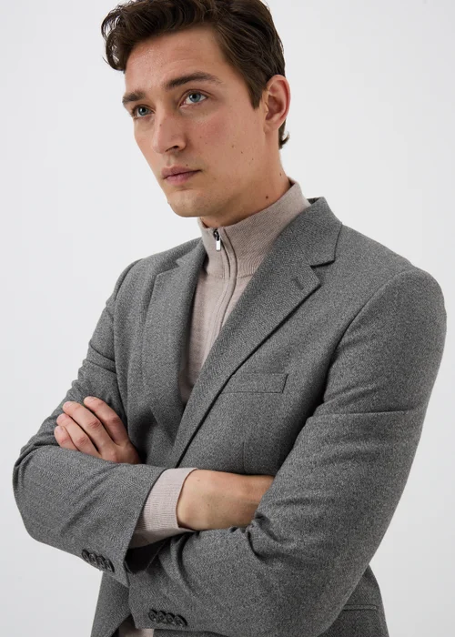Taylor & Wright Charlton Charcoal Herringbone Tailored Fit Suit Jacket - 34 Chest Short Image 3