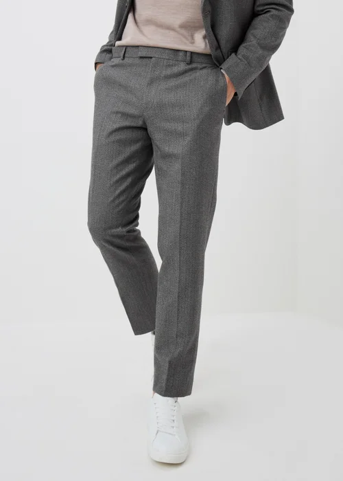Taylor & Wright Charlton Charcoal Herringbone Tailored Fit Suit Trousers - 26/L29 Image 1