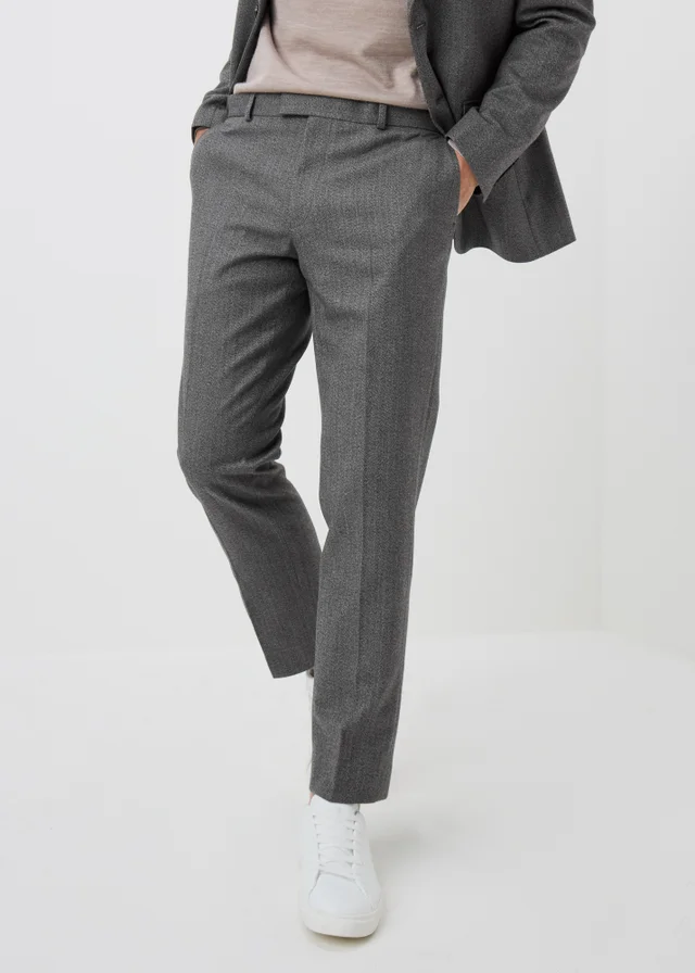 Taylor & Wright Charlton Charcoal Herringbone Tailored Fit Suit Trousers
