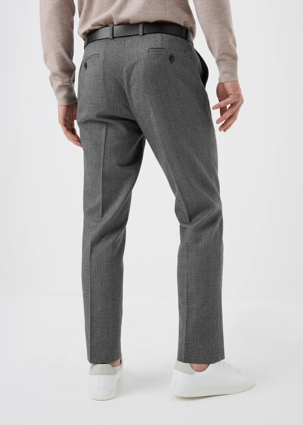 Taylor & Wright Charlton Charcoal Herringbone Tailored Fit Suit Trousers - 26/L29 Image 2