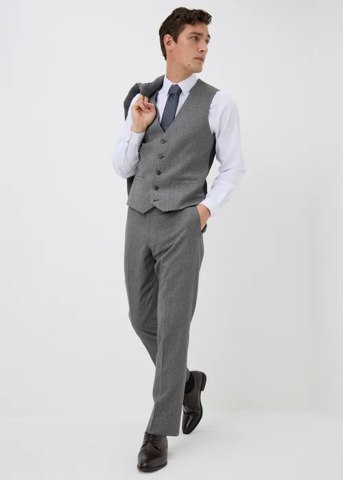 Taylor & Wright Charlton Charcoal Herringbone Suit Waistcoat - XS Image 4