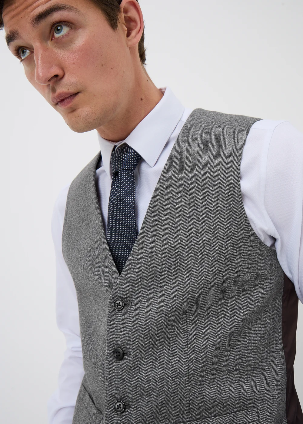 Taylor & Wright Charlton Charcoal Herringbone Suit Waistcoat - XS Image 3