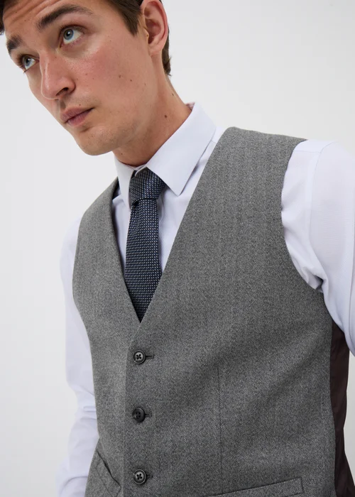 Taylor & Wright Charlton Charcoal Herringbone Suit Waistcoat - XS Image 3