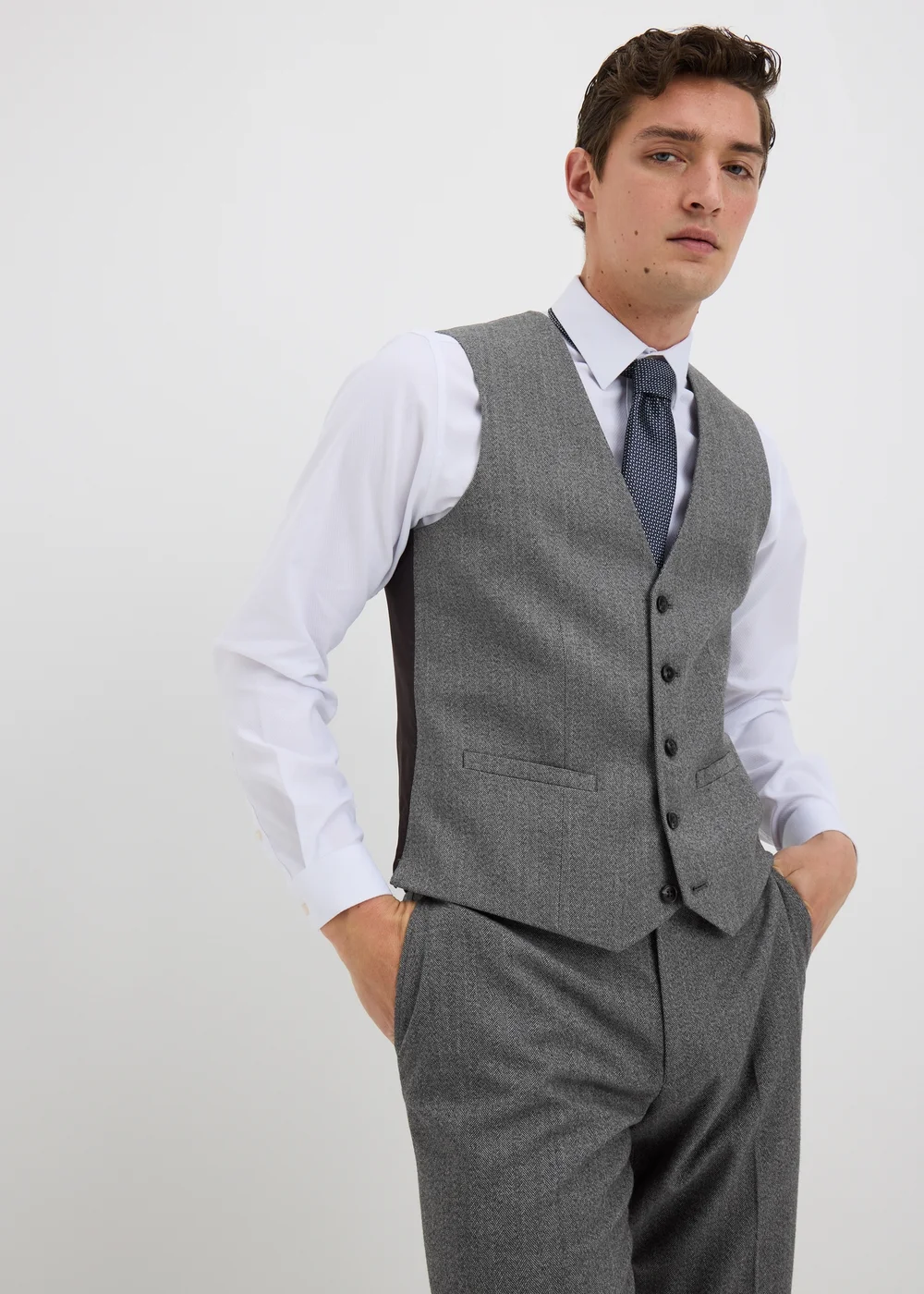 Taylor & Wright Charlton Charcoal Herringbone Suit Waistcoat - XS Image 5