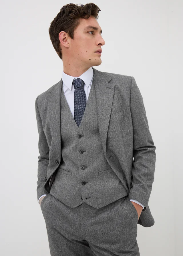 Taylor & Wright Charlton Charcoal Herringbone Suit Waistcoat