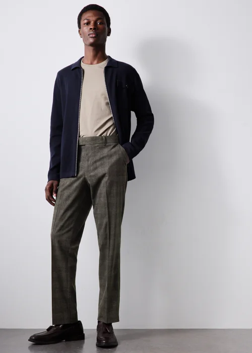 Taylor & Wright Brown Check Slim Fit Tailored Trousers - 26/L29 Image 1