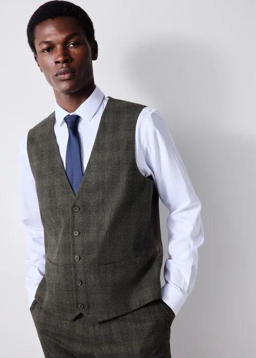 Taylor & Wright Stamford Brown Check Suit Waistcoat - XS Image 1