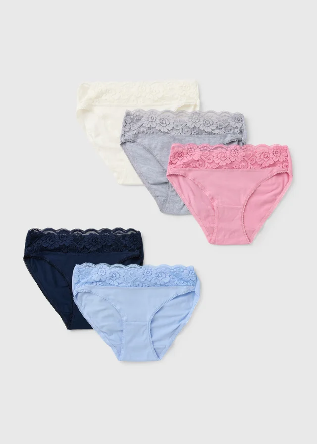 5 Pack Pink/Blue Lace Trim Full Knickers