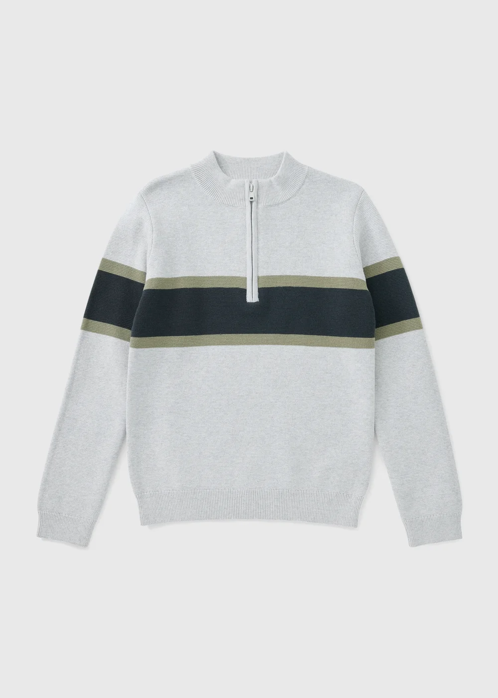 Boys Grey Stripe Funnel Neck 1/4 Zip (7-15yrs) - 9 Yrs Image 1