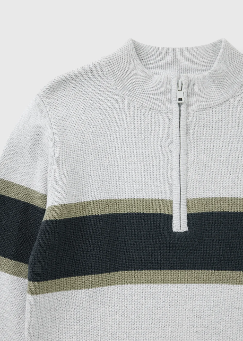 Boys Grey Stripe Funnel Neck 1/4 Zip (7-15yrs) - 9 Yrs Image 2