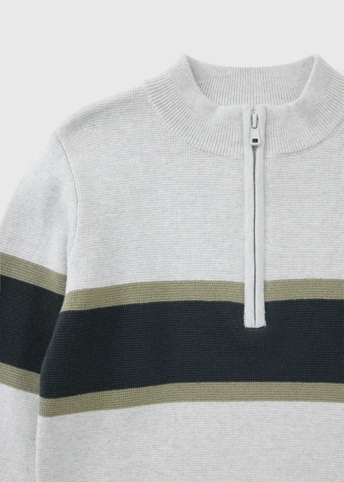Boys Grey Stripe Funnel Neck 1/4 Zip (7-15yrs) - 9 Yrs Image 2