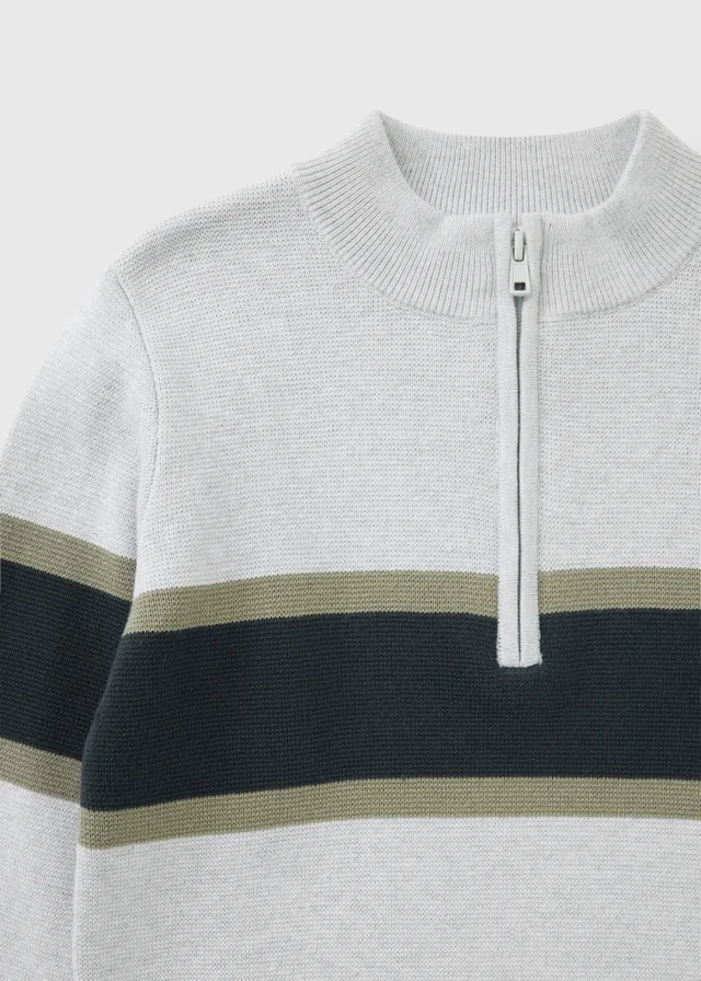 Boys Grey Stripe Funnel Neck 1/4 Zip (7-15yrs)