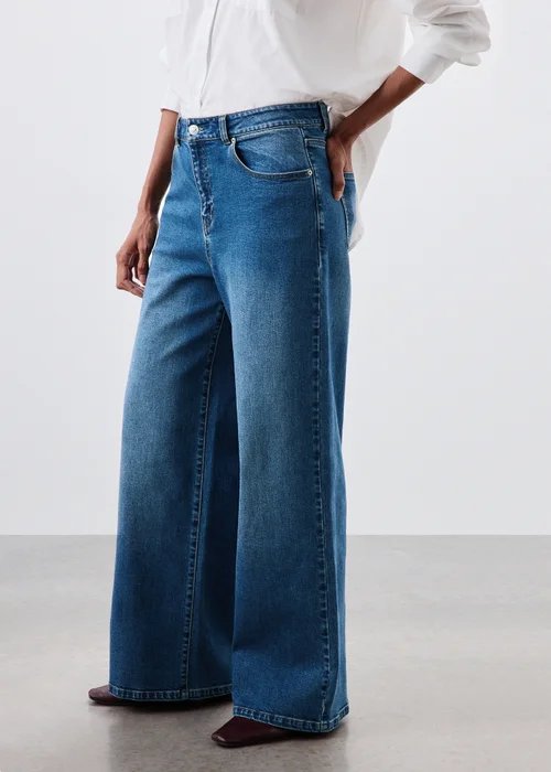Blue Stretch Mid Rise Wide Leg Jeans - 24/L29 Image 3