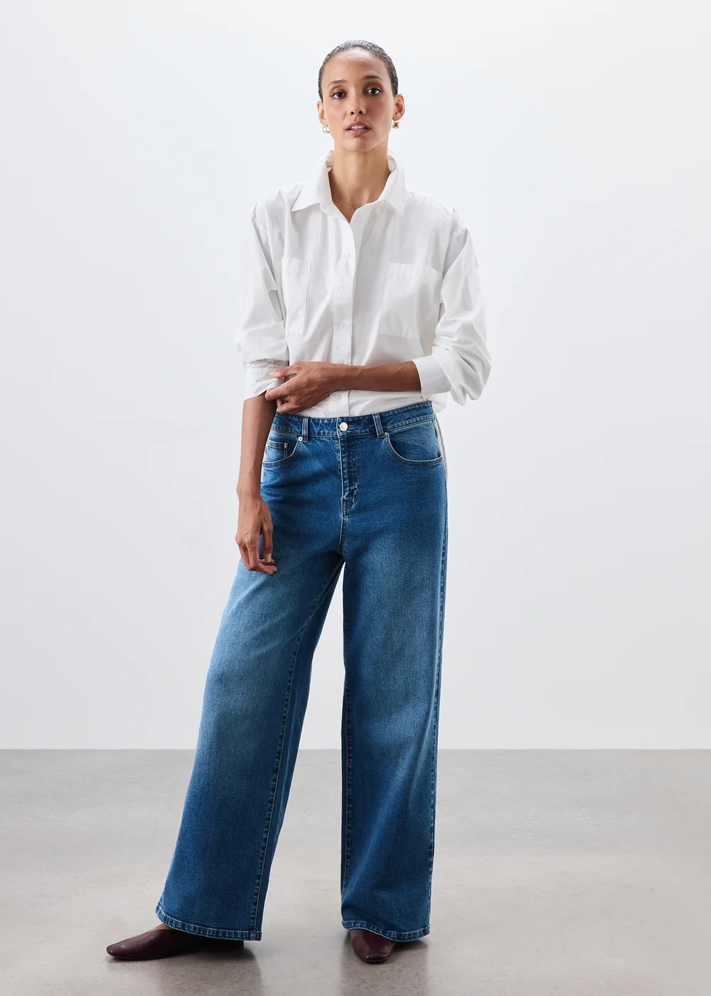Blue Stretch Mid Rise Wide Leg Jeans - 24/L29 Image 4
