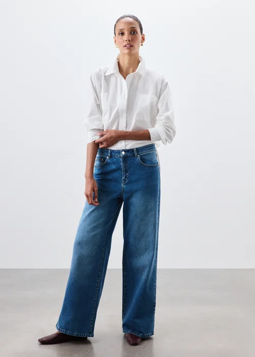 Blue Stretch Mid Rise Wide Leg Jeans - 24/L29 Image 4