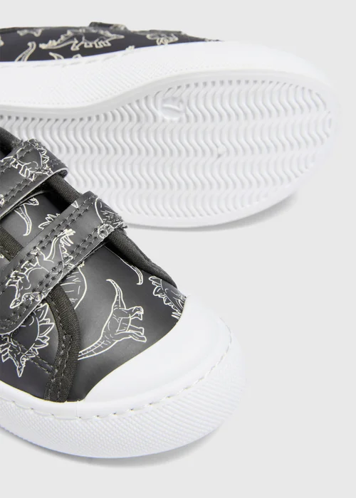 Boys Charcoal Dinosaur Trainers (Younger 4-12) - 4 Infants Image 2