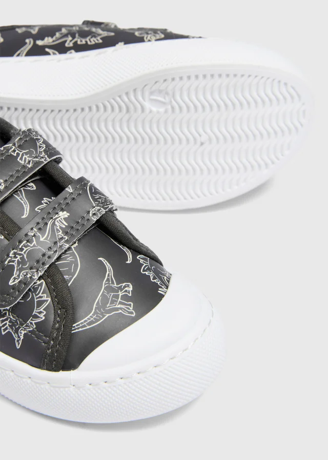 Boys Charcoal Dinosaur Trainers (Younger 4-12)