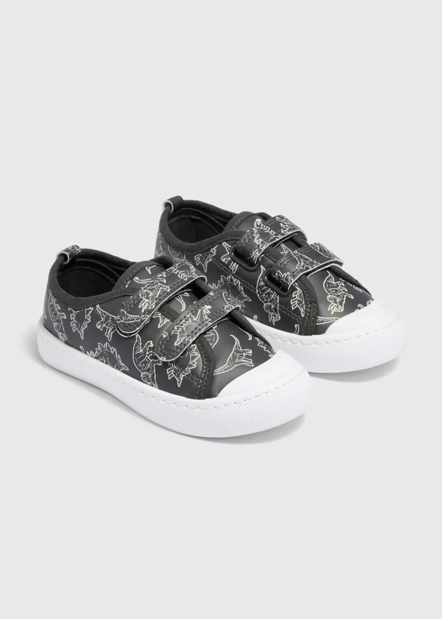 Boys Charcoal Dinosaur Trainers (Younger 4-12)