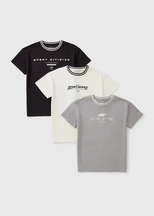 3 Pack Boys Slogan Tipped T-Shirt - 14 Yrs Image 1