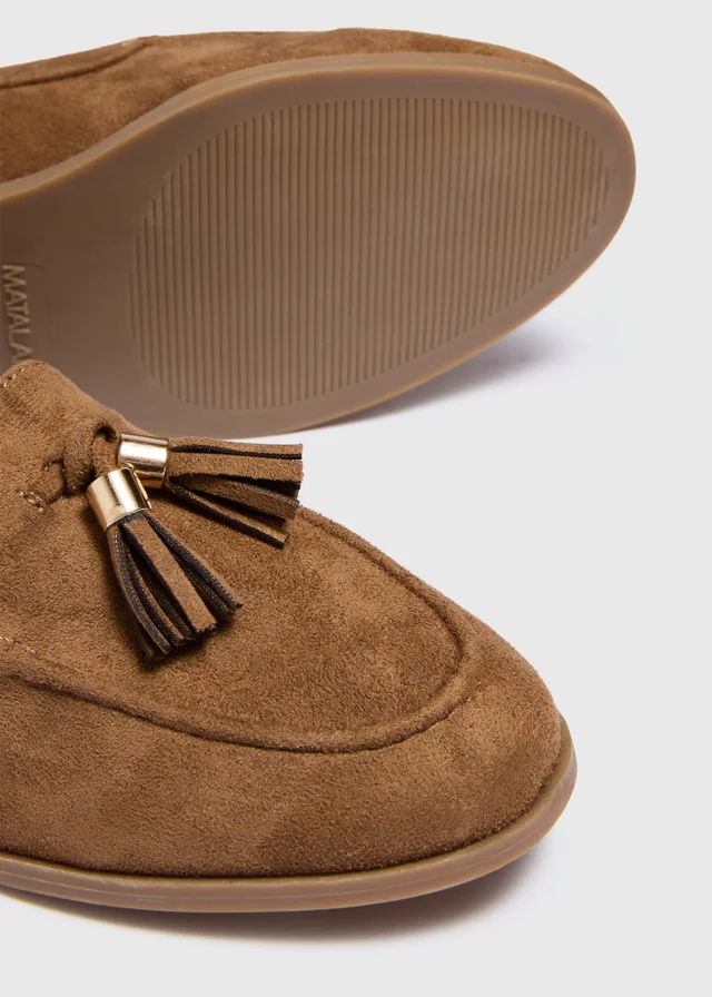 Tan Faux Suede Tassel Loafers