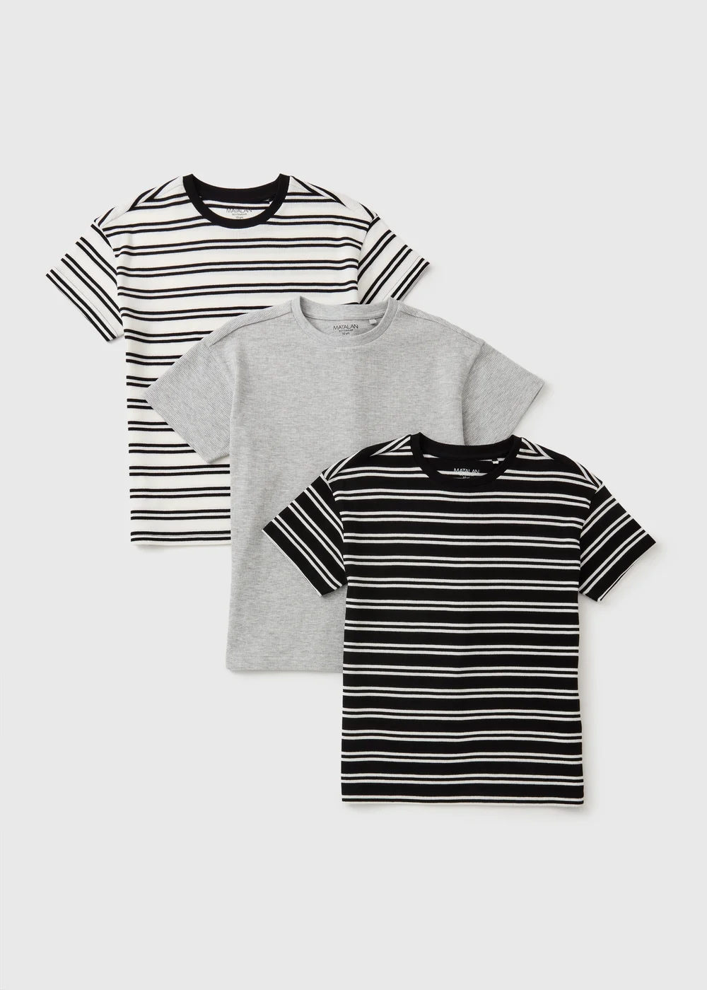 3 Pack Boys Black Textured Stripe T-Shirts (7-15yrs) - 7 Yrs Image 1