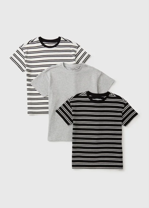 3 Pack Boys Black Textured Stripe T-Shirts (7-15yrs) - 7 Yrs Image 1