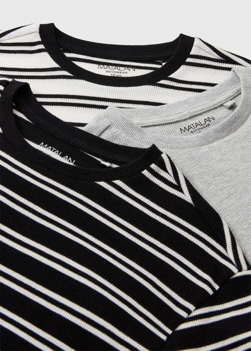 3 Pack Boys Black Textured Stripe T-Shirts (7-15yrs) - 7 Yrs Image 2