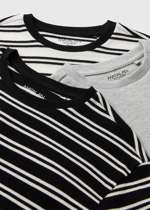 3 Pack Boys Black Textured Stripe T-Shirts (7-15yrs)