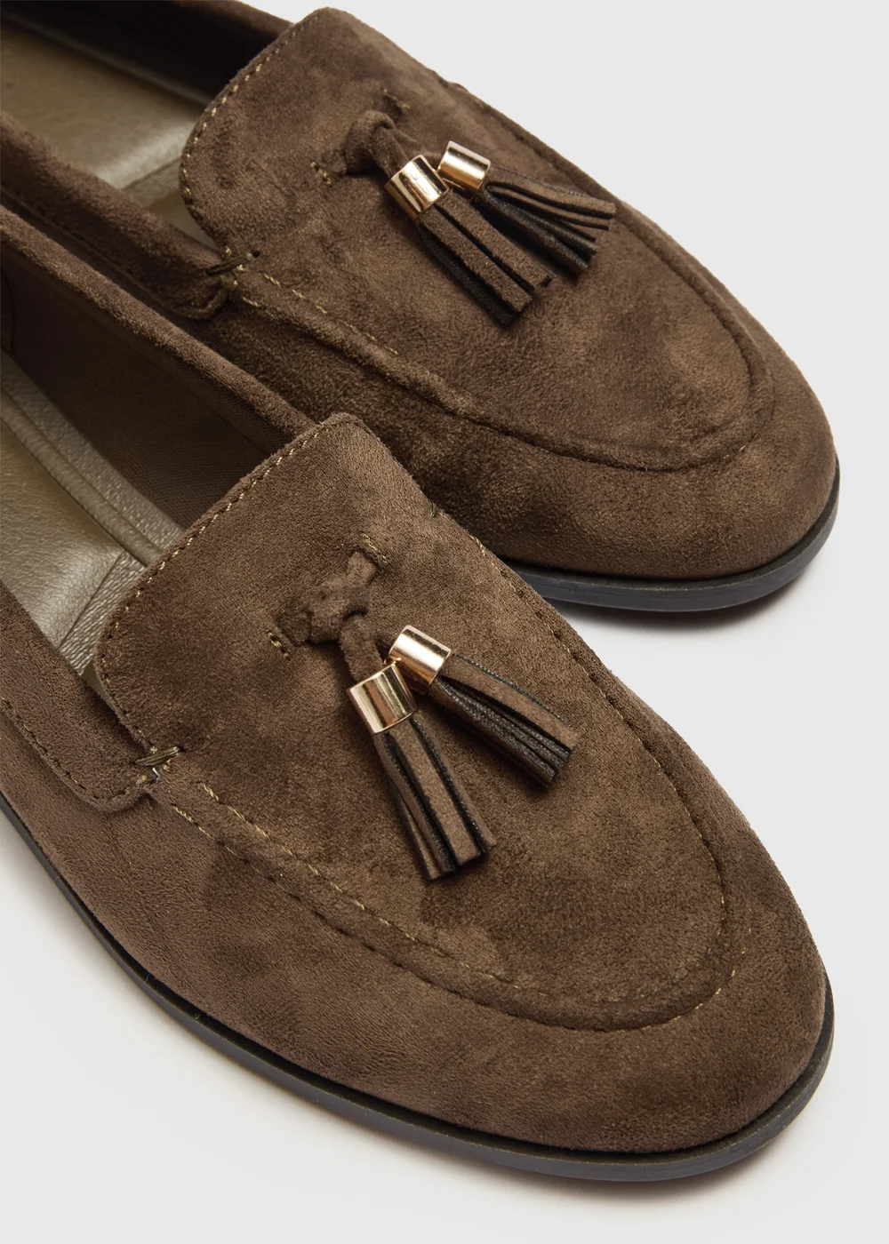 Khaki Faux Suede Tassel Loafers - 3 Image 2