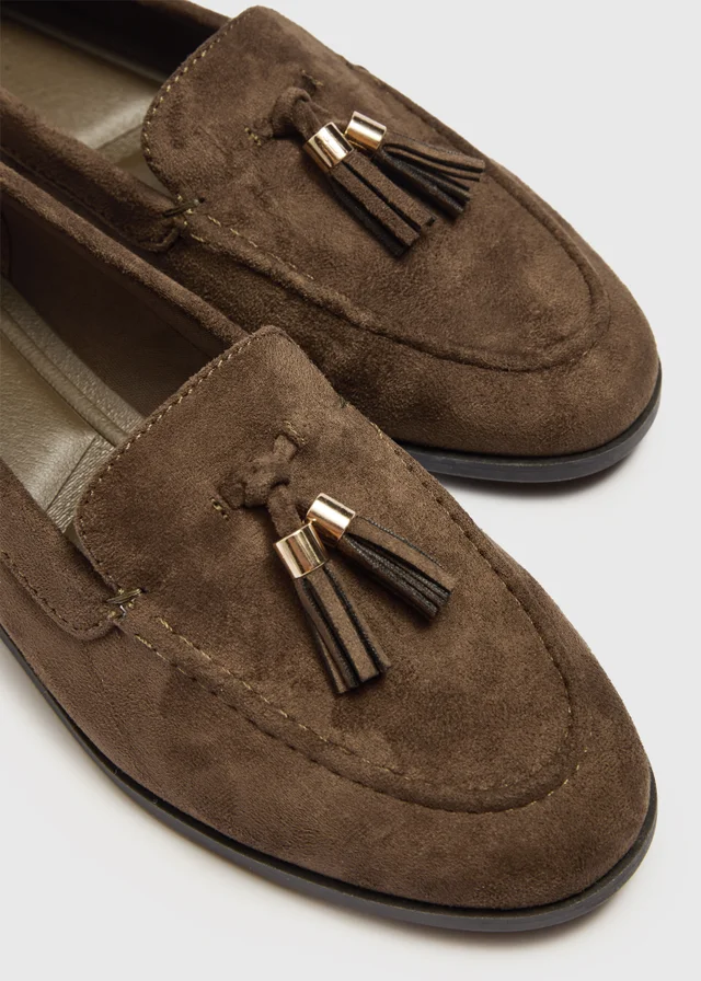 Khaki Faux Suede Tassel Loafers
