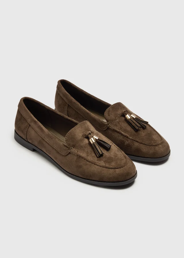 Khaki Faux Suede Tassel Loafers