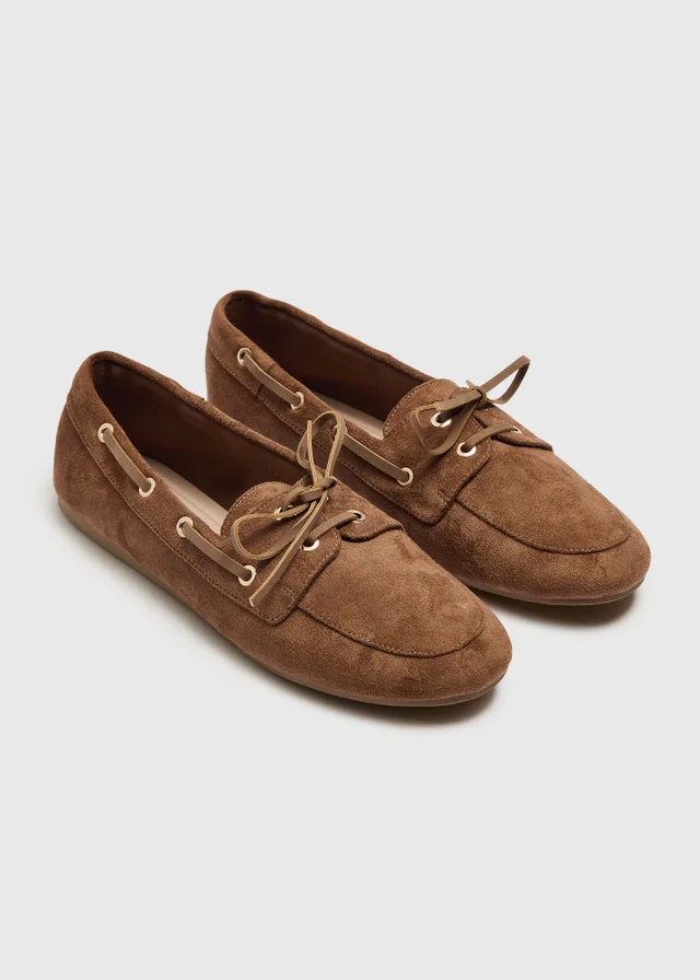 Tan Faux Suede Lace Up Moccasin Loafers