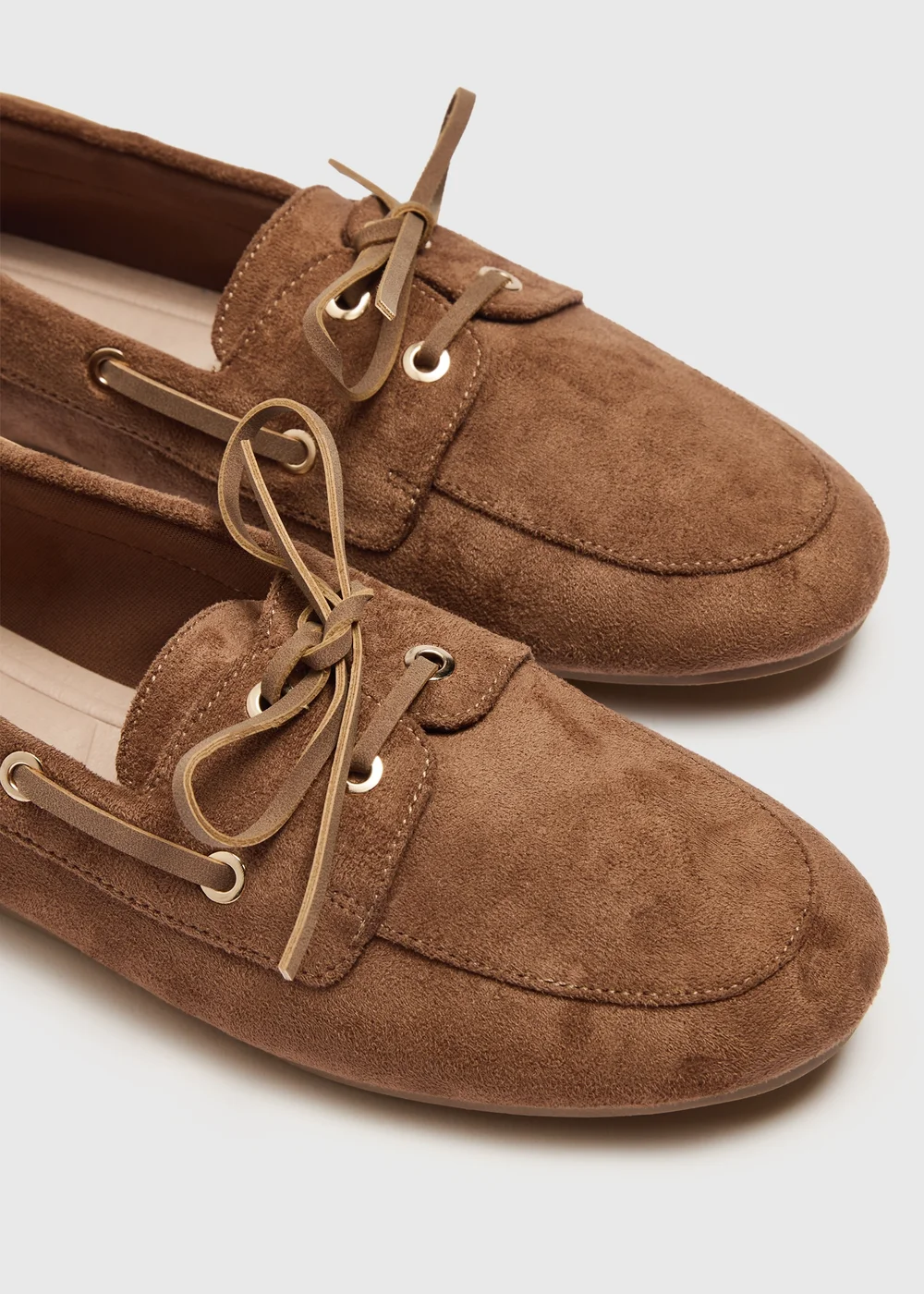 Tan Faux Suede Lace Up Moccasin Loafers - 3 Image 4