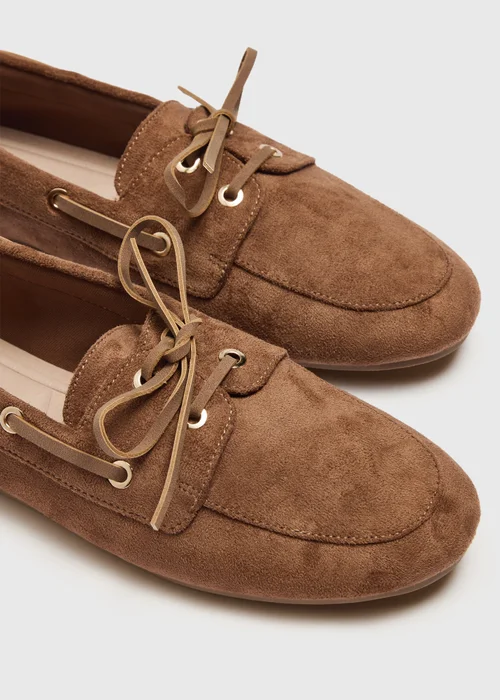 Tan Faux Suede Lace Up Moccasin Loafers - 3 Image 4