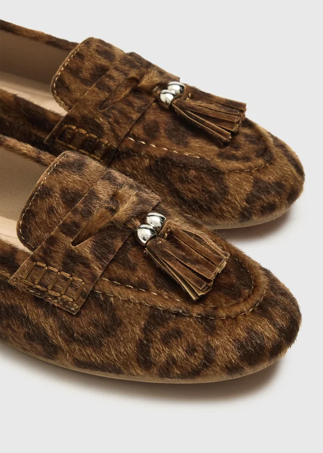 Brown Leopard Print Tassel Moccasin Loafers