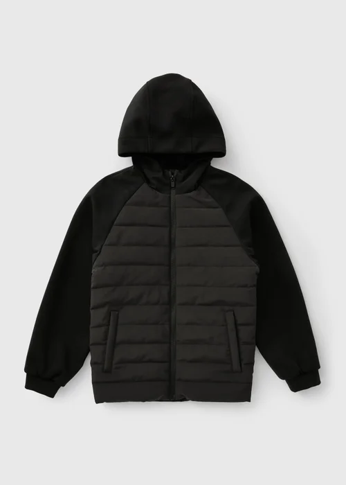 Boys Black Quilted Hybrid Jacket (7-15 Yrs) - 7 Yrs Image 1