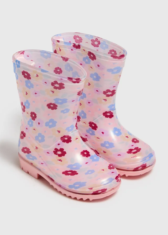 Girls Pink Floral PVC Wellies (Younger 4-12)