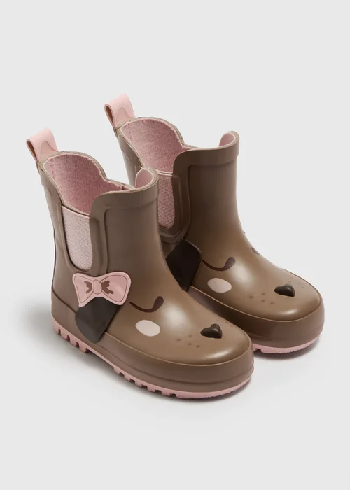 Girls Brown Sausage Dog PVC Wellies (Younger 4-12) - 4 Infants Image 1