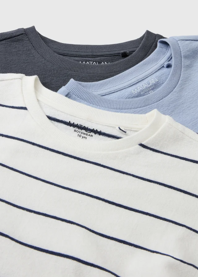 3 Pack Boys Blue Stripe T-Shirts (7-15yrs)