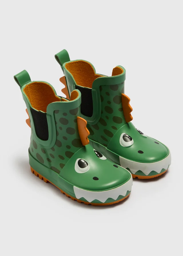 Boys Green Dinosaur Wellie (Younger 4-12)