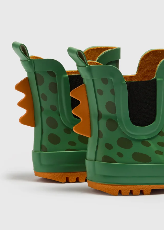 Boys Green Dinosaur Wellie (Younger 4-12)